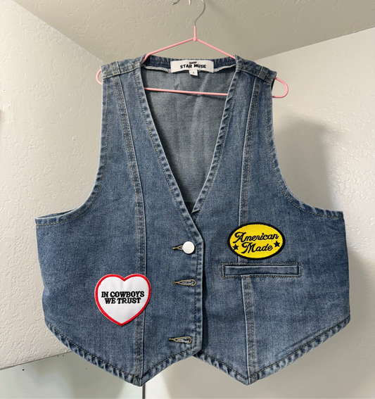 American Made denim mini vest