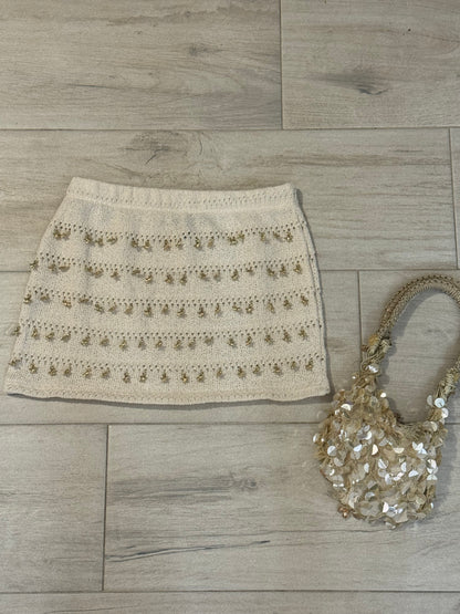 Cream Studded Micro Mini Skirt